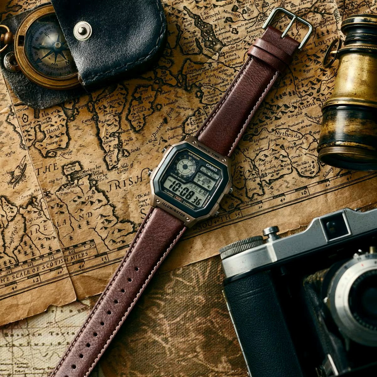 Casio Classic AE-1200WHL-5AV World Time – Bronze & Leather Edition