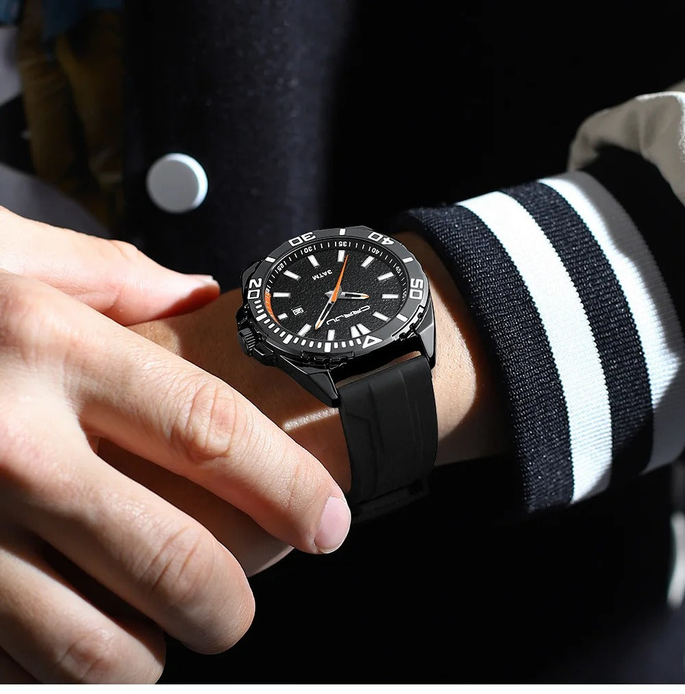CRRJU 5034 Men Casual Sport Military Quartz Calendar Wrist Watch - Black