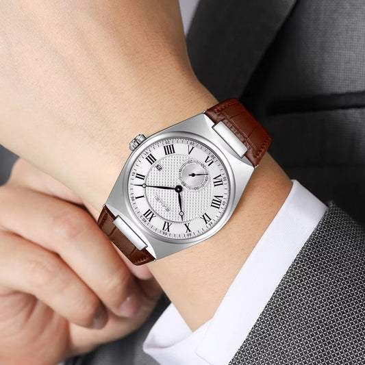 SKMEI 9390 Luxury Stainless Steel Leather straps Quartz Men’s Watch- Brown