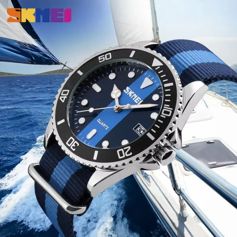 SKMEI 9133 Nylon straps casual quartz movement Men’s watch- Blue