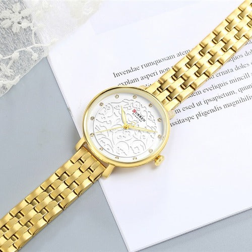 Curren C9046L Stainless Steel Analog Watch for Women - Gold
