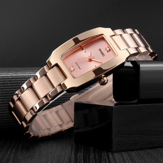 SKMEI 1400 luxury stainless steel wristwatch for Woman- Rose Gold