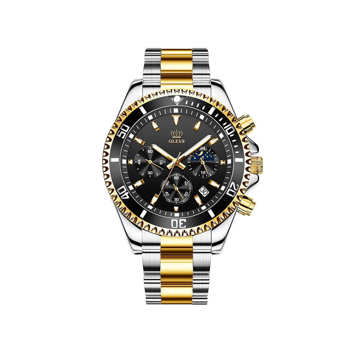OLEVS 2870 Luxury Chronograph Quartz Men wristwatch- Silver Gold & Black