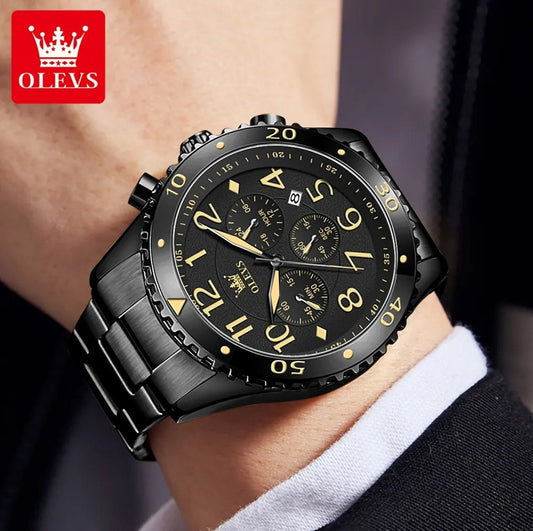 OLEVS 9969 Geneva Luxury Active Chronograph Fashion Quartz Watch- Black