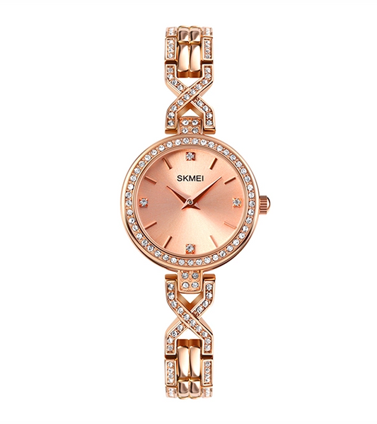 SKMEI 1738 waterproof Rhinestone Case Fashionable quartz Ladies watch-Rosegold