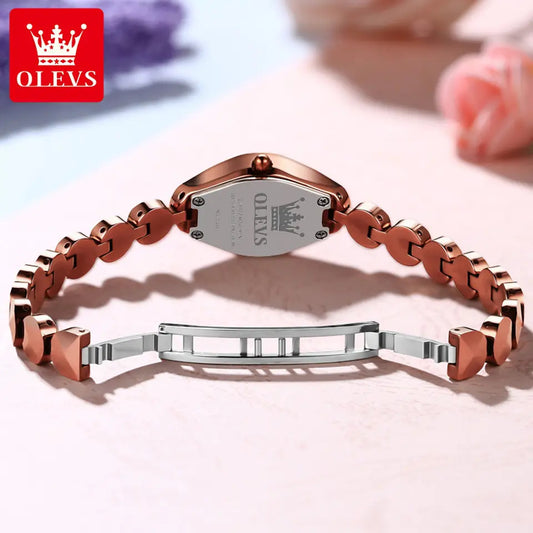 OLEVS 7007 Luxury Classic Tungsten Steel Strap Fashion business Quartz Watch for Women- Rose Gold