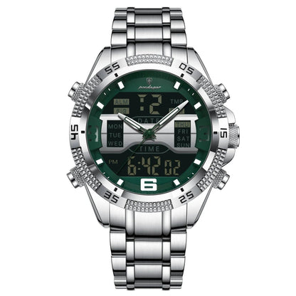 POEDAGAR 103 Luxury Sports Dual Time Men’s Watches-Silver Green