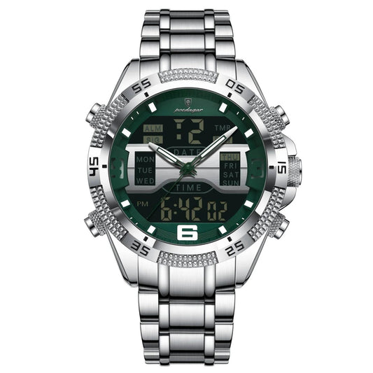 POEDAGAR 103 Luxury Sports Dual Time Men’s Watches-Silver Green