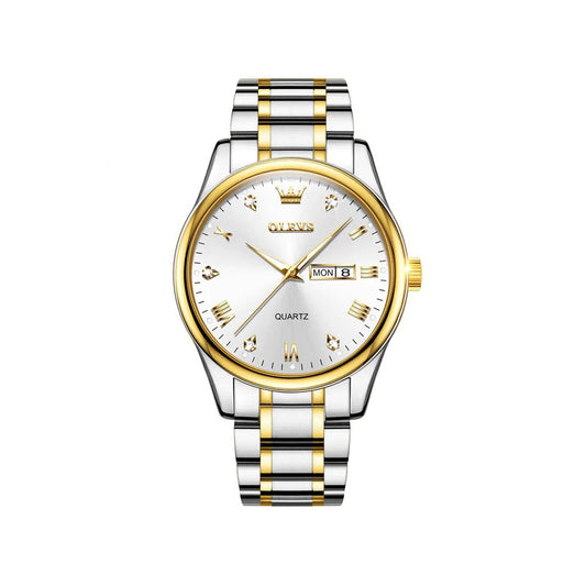 Olevs 5563G Stainless Steel Watch for Men - Gold & Silver