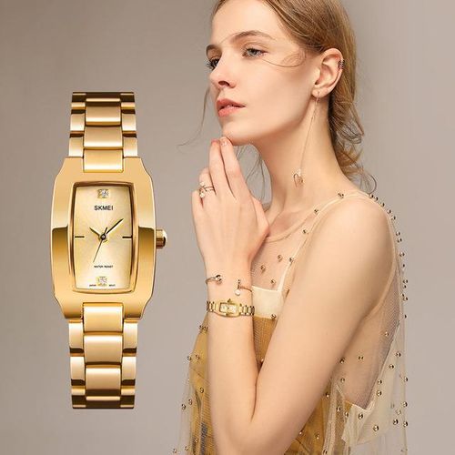 SKMEI 1400 luxury stainless steel wristwatch for Woman- Gold