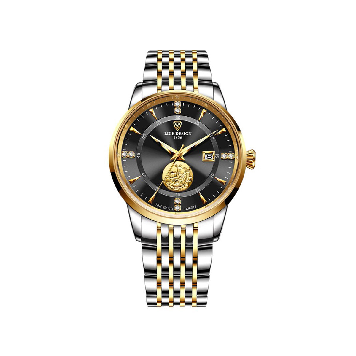 LIGE 10050 Luminous Premium Stainless Steel Quartz Men's Watch - Silver Gold & Black