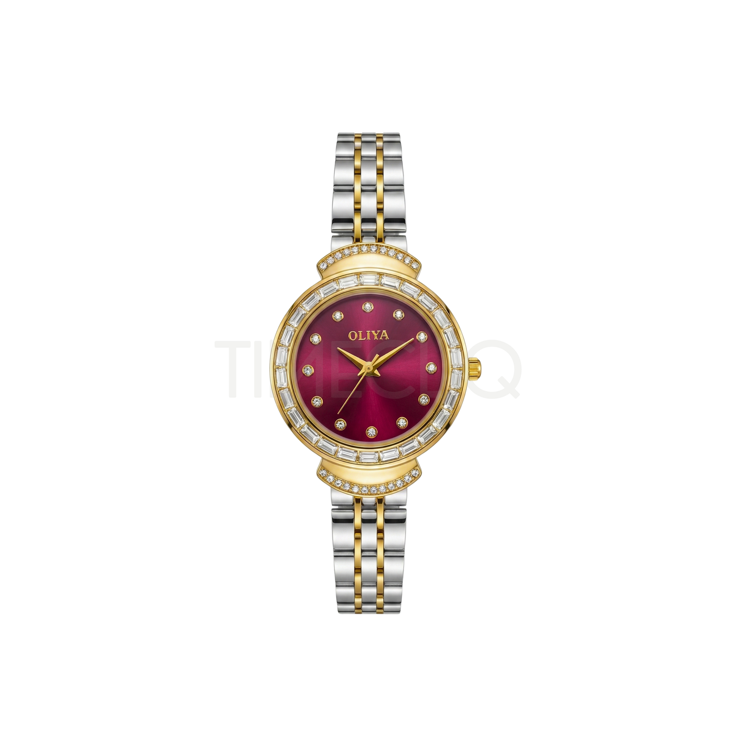 Oliya 6806 Luxury Stone Quartz Two Toned Ladies Watch-Red dial