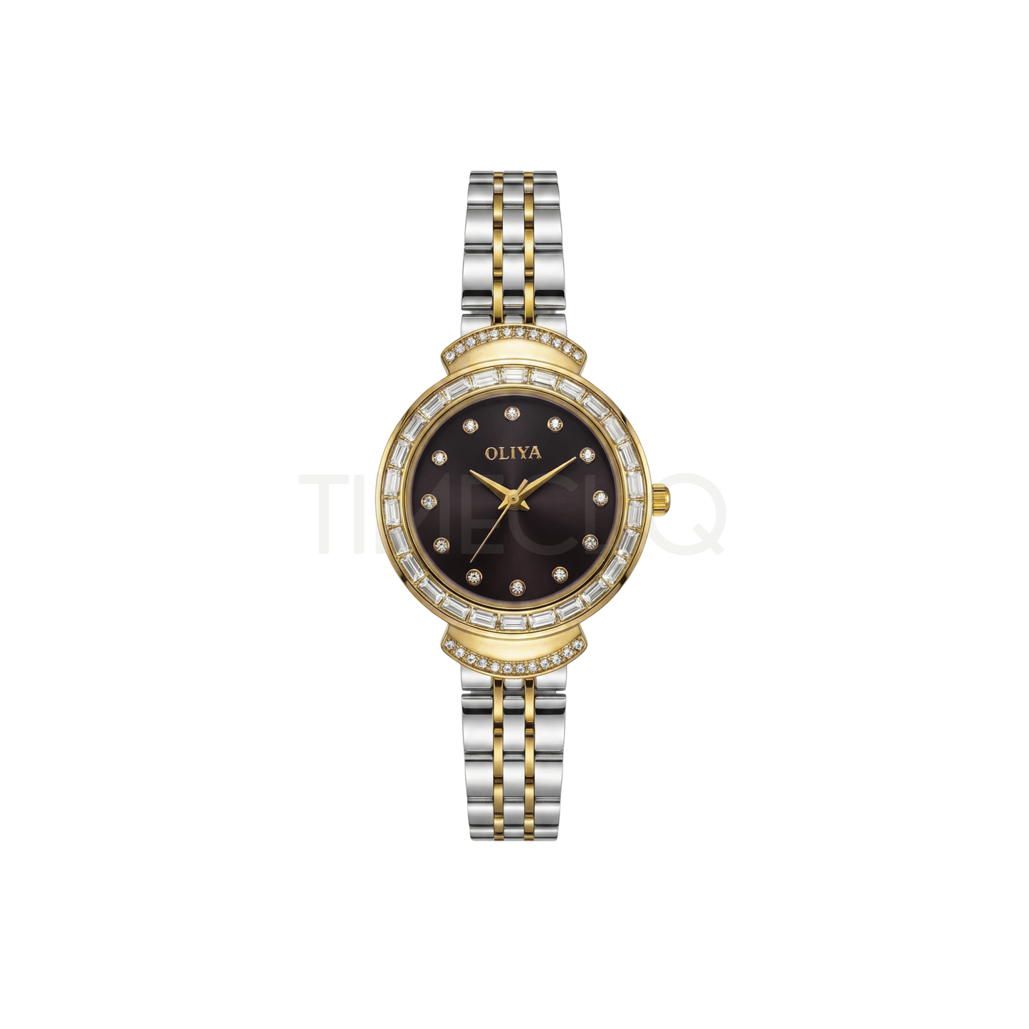 Oliya 6806 Luxury Stone Quartz Two Toned Ladies Watch-Black dial