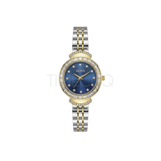 Oliya 6806 Luxury Stone Quartz Two Toned Ladies Watch-Blue dial