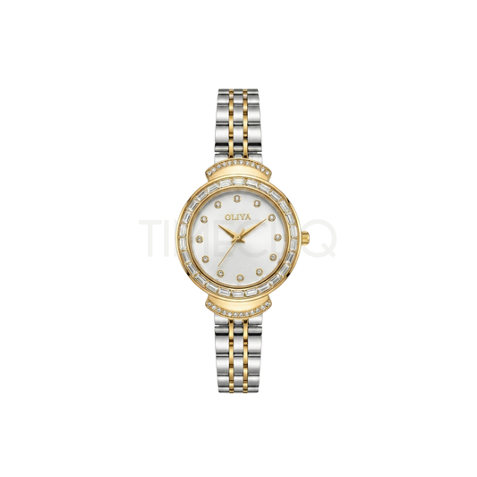 Oliya 6806 Luxury Stone Quartz Two Toned Ladies Watch-White dial