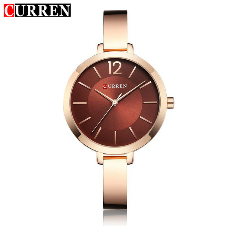 CURREN 9012 Stainless Steel Analog Watch for Women - Rose Gold & Brown