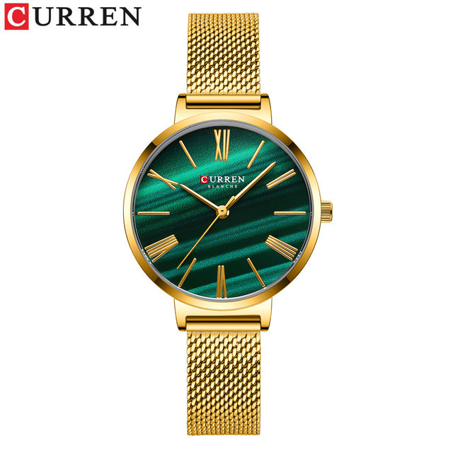 Curren 9076 Quartz Wristwatch for Women - Gold & Green