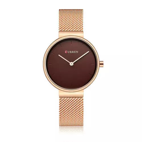 CURREN 9016 Mesh Stainless Steel Analog Watch For Women - Rose Gold