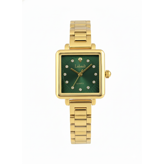Labaoli LA571L Women’s Stainless-Steel Gold Watch- Green Square Dial
