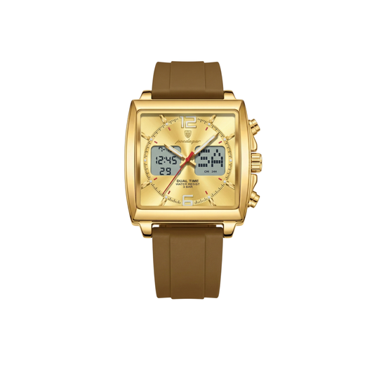 Poedagar E109 Waterproof Luminous Multifunctional Chronograph Alarm Silicone Strap Gold Dial Men