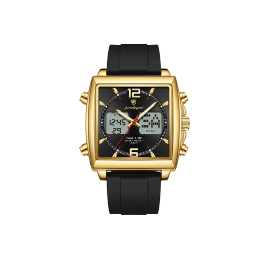 Poedagar E109 Waterproof Luminous Multifunctional Chronograph Alarm Silicone Strap Gold Frame Black Dial Men