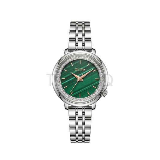 Oliya 889 Green Striped Dial Silver Women’s Watch.