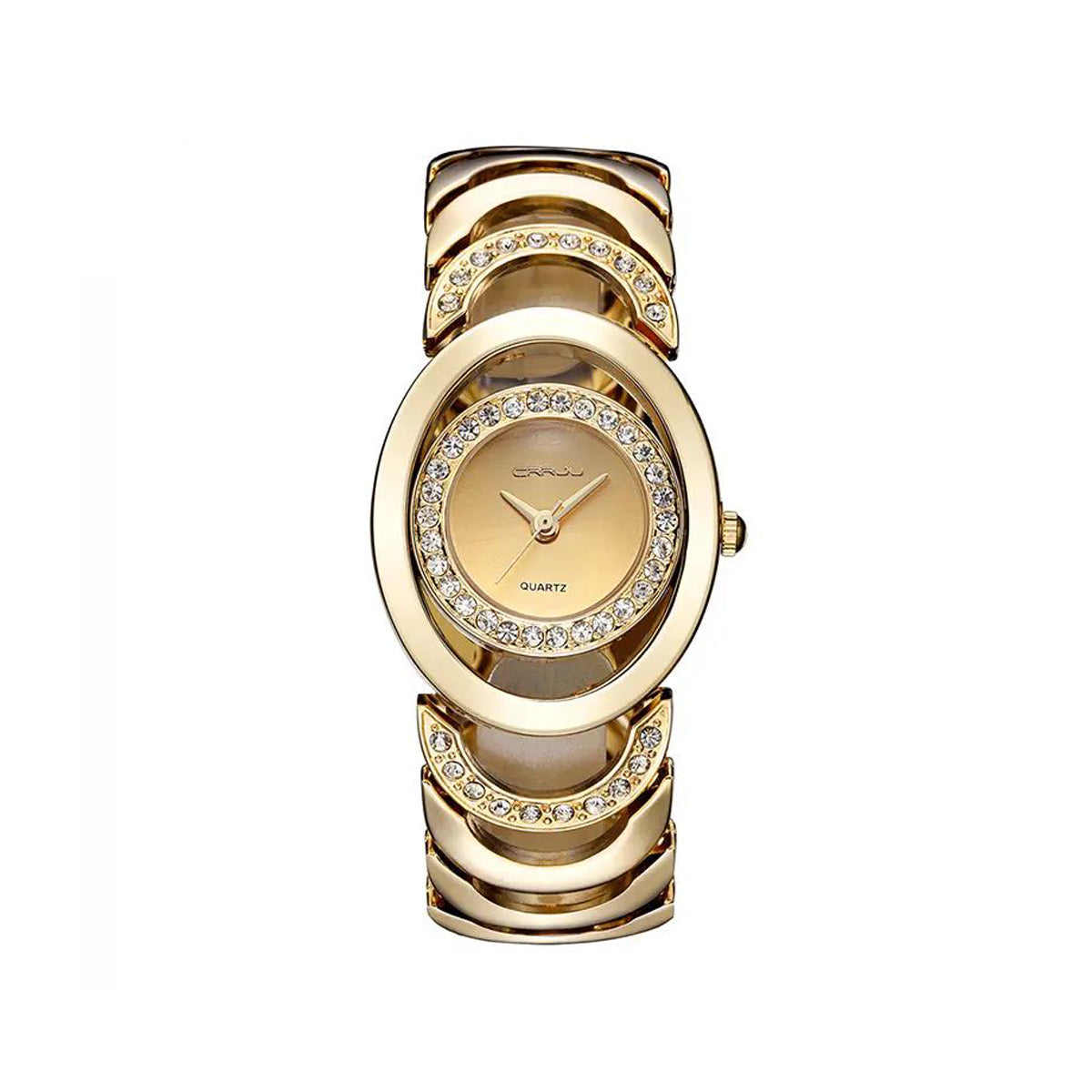 CRRJU 2201 Luxury Famous Brands Rhinestone Bracelet Ladies Wristwatch- Gold