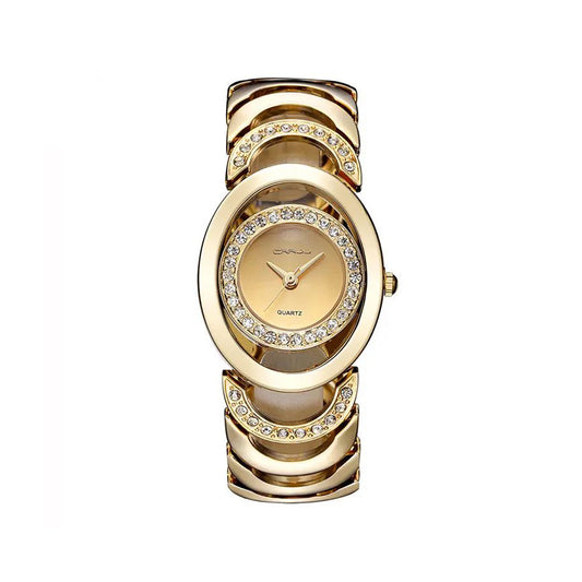 CRRJU 2201 Luxury Famous Brands Rhinestone Bracelet Ladies Wristwatch- Gold