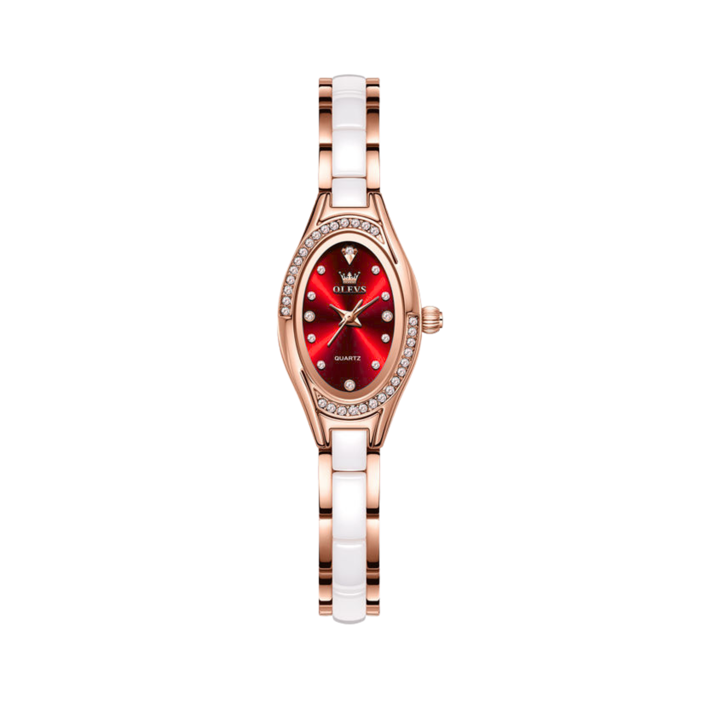 OLEVS 7131 Ladies Quartz Watch CERAMIC Strap- Red Dial