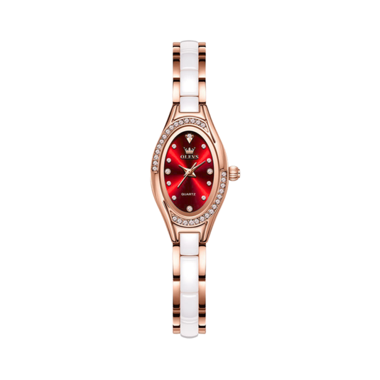 OLEVS 7131 Ladies Quartz Watch CERAMIC Strap- Red Dial