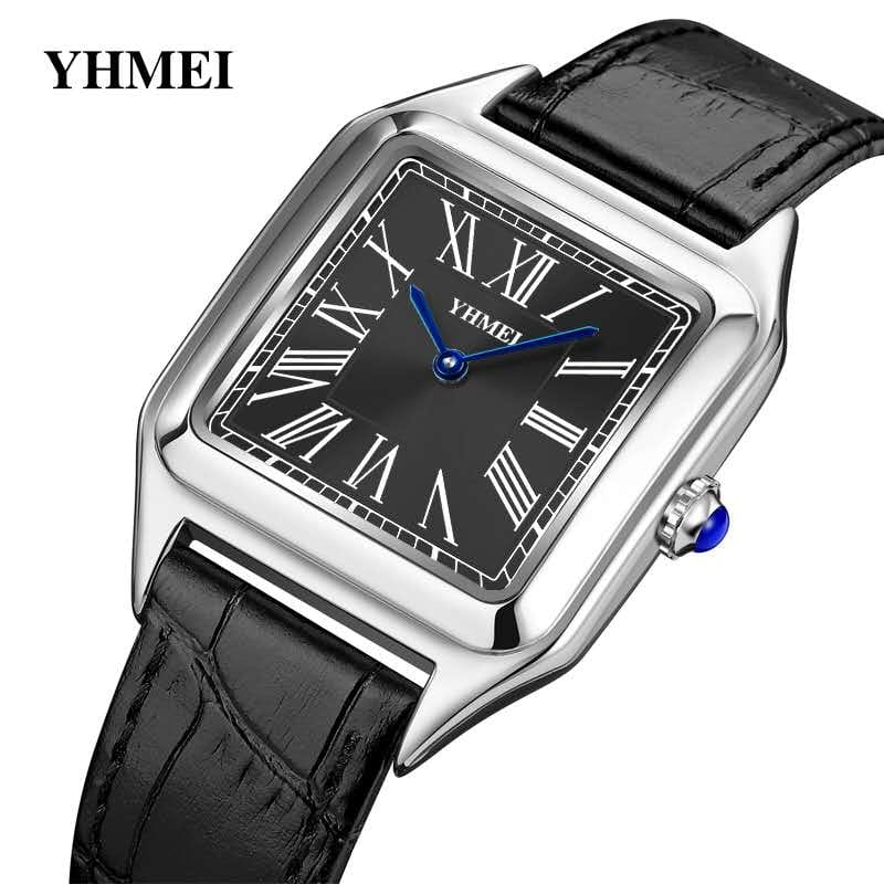 YHMEI 8217 Classic Luxury Square Dial Fashionable leather straps Business Wrist watch for Women- Black