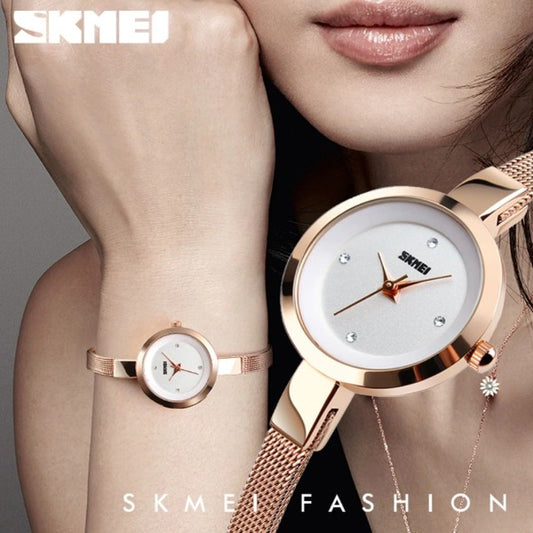 Skmei 1390 Luxury Stainless Steel Minimalist wristwatch for Women- Rose Gold