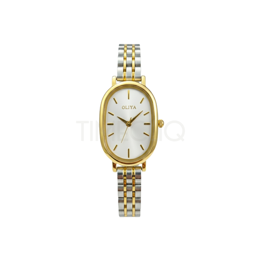 Oliya 2015 Women’s Two Toned Watch – White Dial | Elegant Ladies Wristwatch