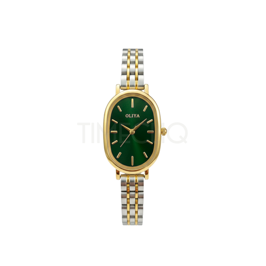Oliya 2015 Women’s Two Toned Watch – Green Dial | Elegant Ladies Wristwatch