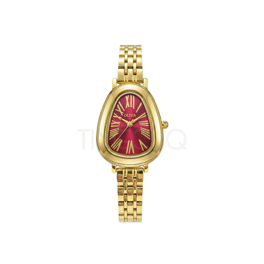 Oliya 2016 Women’s Retro Vintage Gold Watch – Red Dial | Elegant Ladies Wristwatch