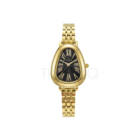 Oliya 2016 Women’s Retro Vintage Gold Watch – Black Dial | Elegant Ladies Wristwatch
