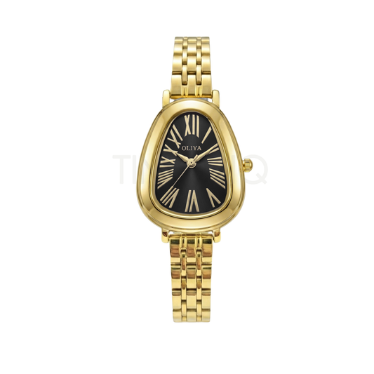 Oliya 2016 Women’s Retro Vintage Gold Watch – Black Dial | Elegant Ladies Wristwatch