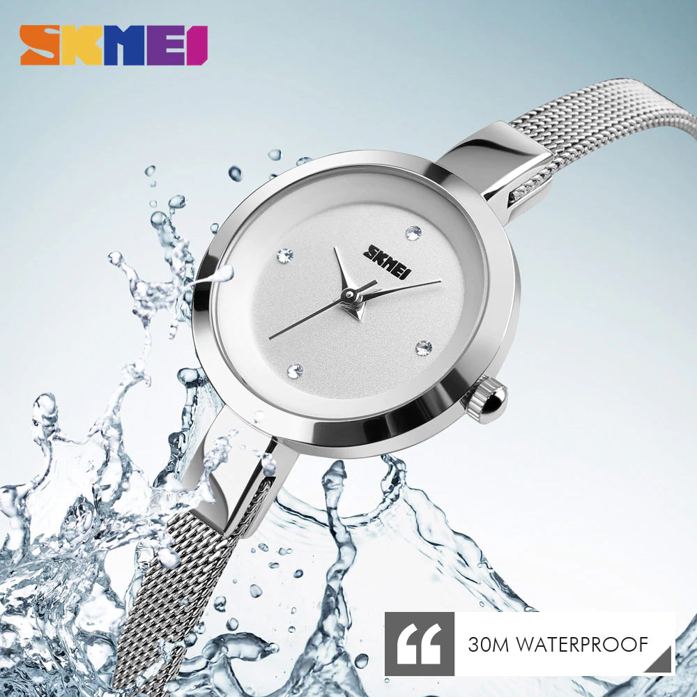 Skmei 1390 Luxury Stainless Steel Minimalist wristwatch for Women- Silver