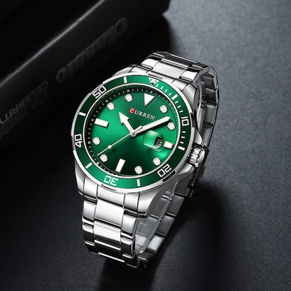 CURREN 8388 Chronograph Stainless Steel Watch for Men - Silver & Green