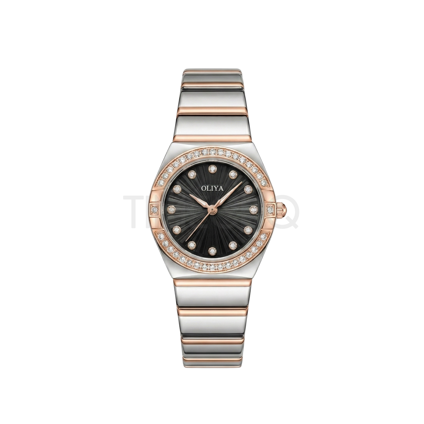 Oliya 990 Women’s Bracelet Watch with Crystal Bezel- Black Dial