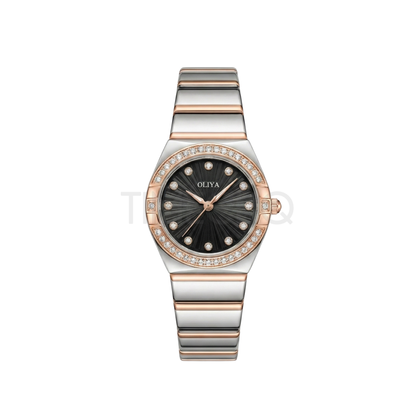 Oliya 990 Women’s Bracelet Watch with Crystal Bezel- Black Dial