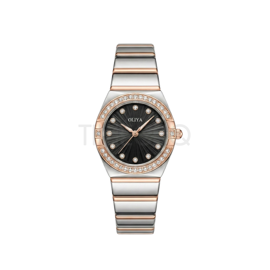Oliya 990 Women’s Bracelet Watch with Crystal Bezel- Black Dial