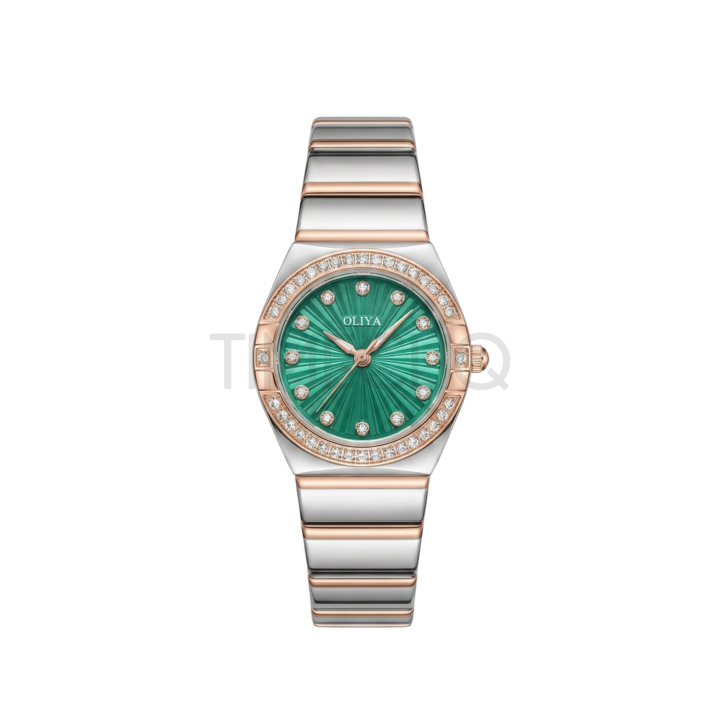 Oliya 990 Women’s Bracelet Watch with Crystal Bezel- Green Dial