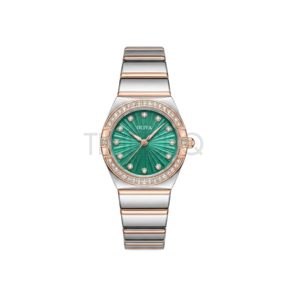 Oliya 990 Women’s Bracelet Watch with Crystal Bezel- Green Dial