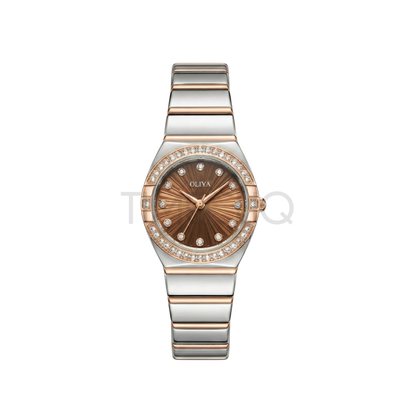 Oliya 990 Women’s Bracelet Watch with Crystal Bezel- Brown Dial