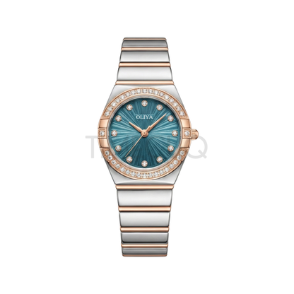 Oliya 990 Women’s Bracelet Watch with Crystal Bezel- Blue Dial