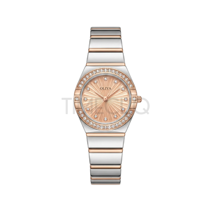 Oliya 990 Women’s Bracelet Watch with Crystal Bezel- Beige Dial