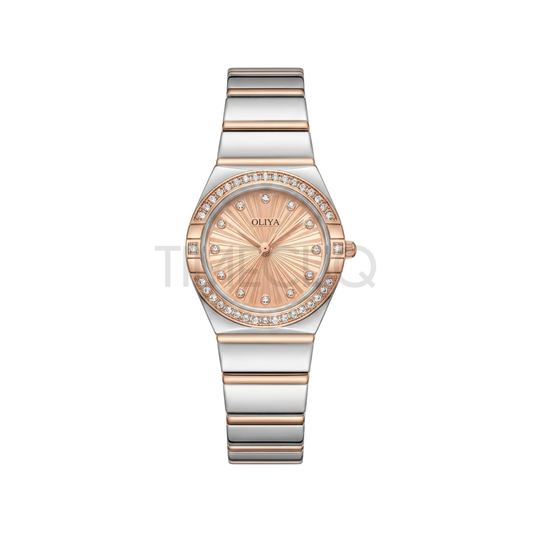Oliya 990 Women’s Bracelet Watch with Crystal Bezel- Beige Dial