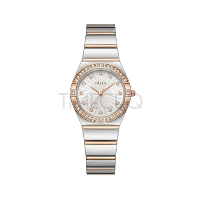 Oliya 990 Women’s Bracelet Watch with Crystal Bezel- White Dial