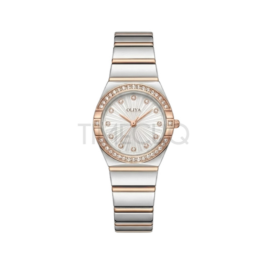 Oliya 990 Women’s Bracelet Watch with Crystal Bezel- White Dial
